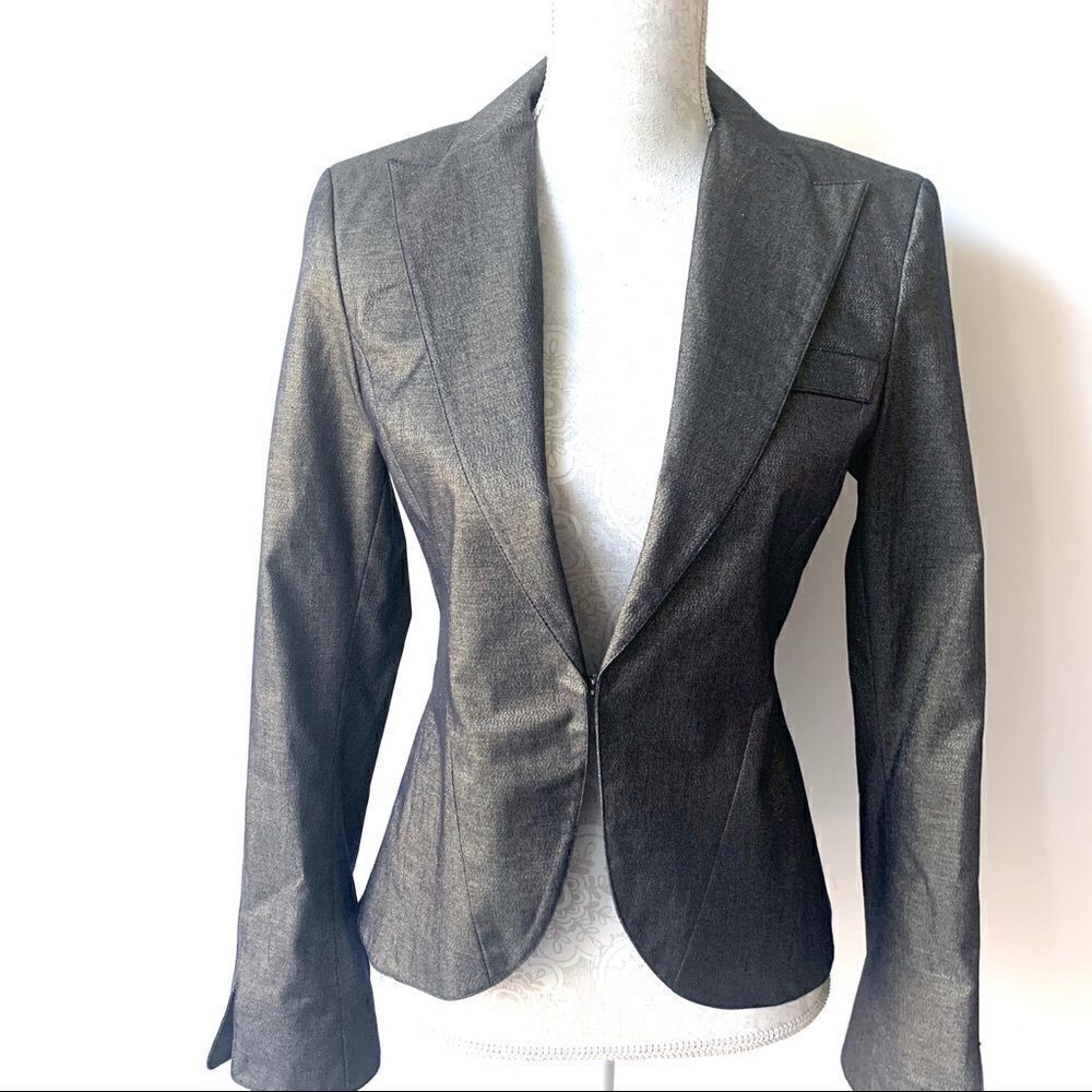 Y2K Laundry Stretch Blue Gold Shimmer Jacket Set